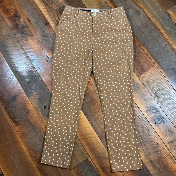 Anthropologie The Essential Slim Polka Dot Pants Brown White Size 6 - Picture 5 of 11